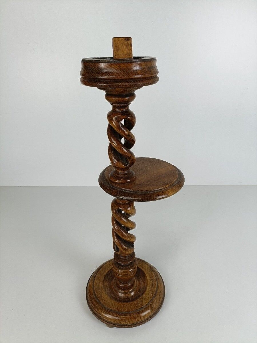 Open Barley Twist Hand Carved Wood Oak Plant Stand Pedestal Side Table Bonsai St photo Furniture