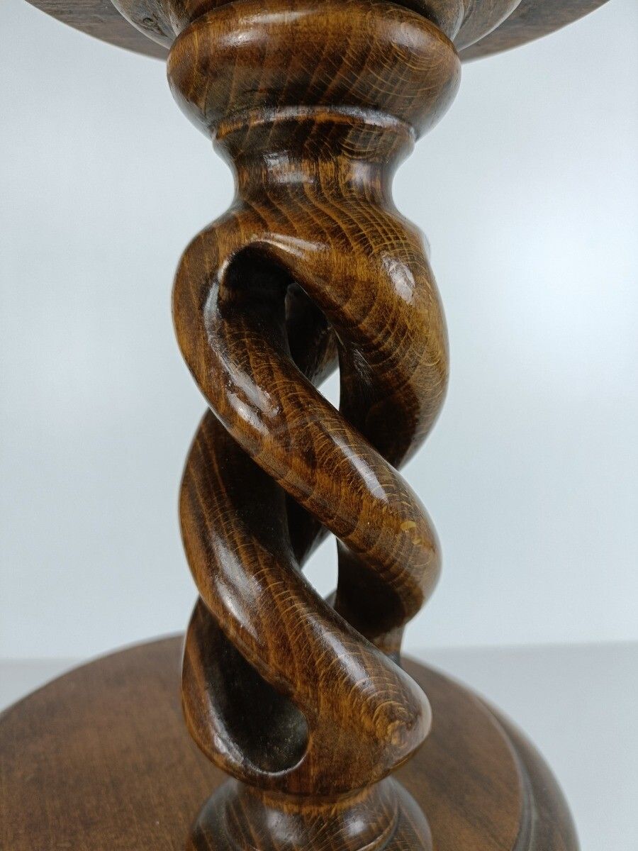 Open Barley Twist Hand Carved Wood Oak Plant Stand Pedestal Side Table Bonsai St photo vintage