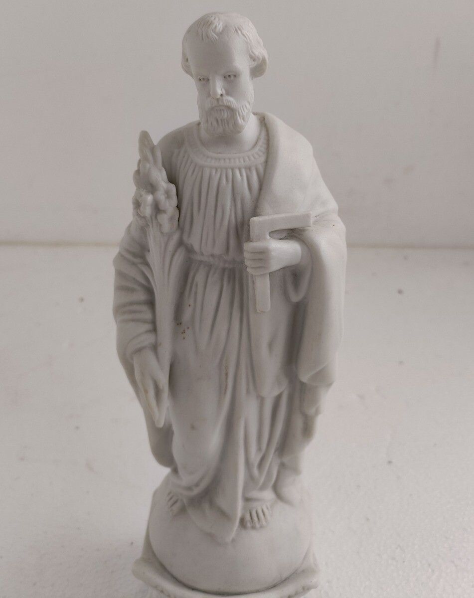 Antique Porcelain Bisque Statue Saint Joseph Angel Lilies Protector Of Homes Mar photo Art