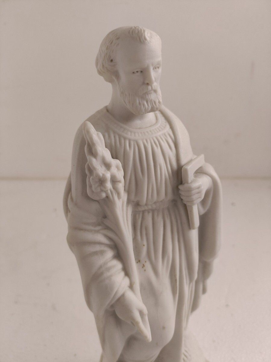 Antique Porcelain Bisque Statue Saint Joseph Angel Lilies Protector Of Homes Mar photo vinterior