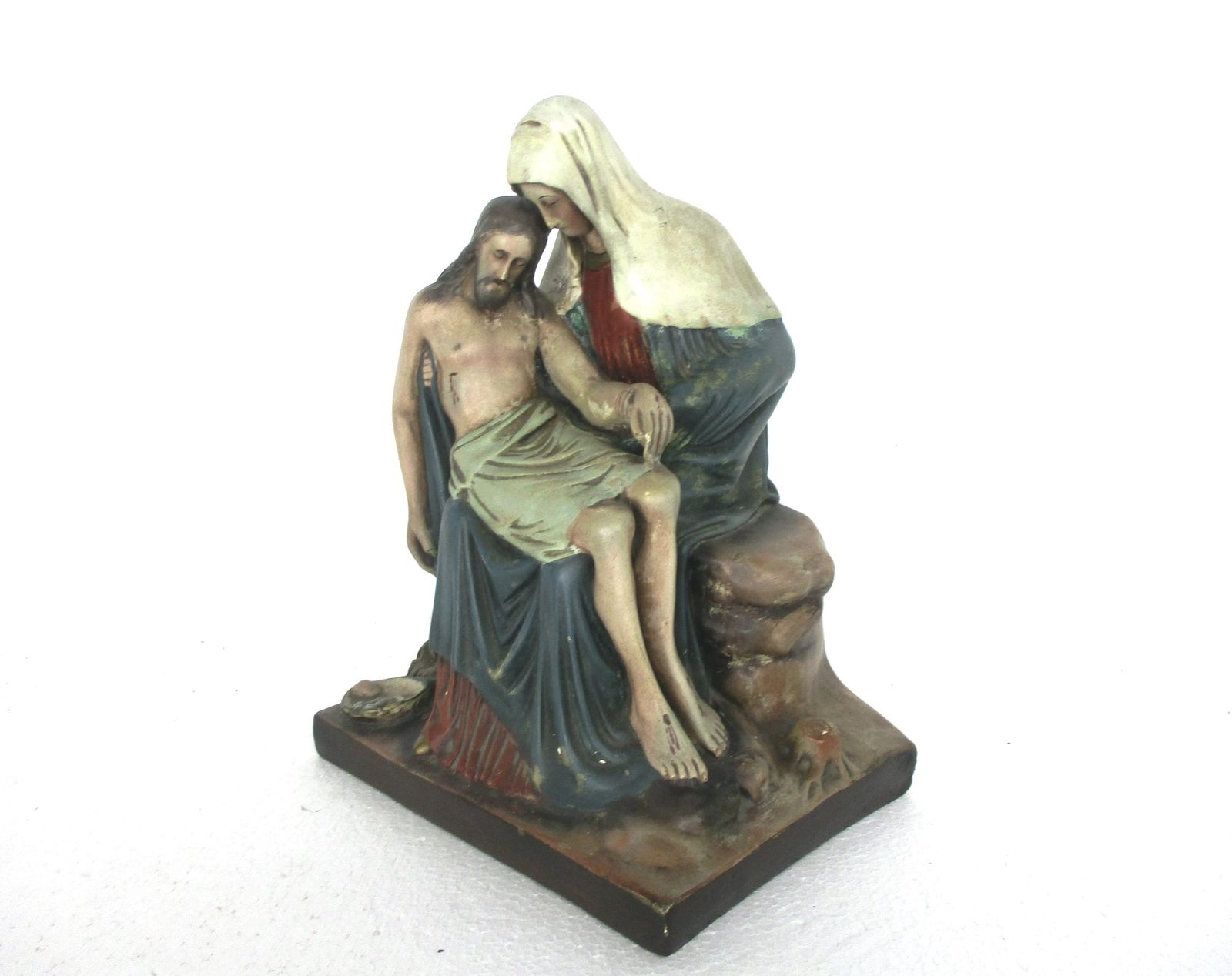 Polychrome Statue Pieta Plaster Jesus Christ Virgin Mary Holy Mother Sculpture C photo for sale