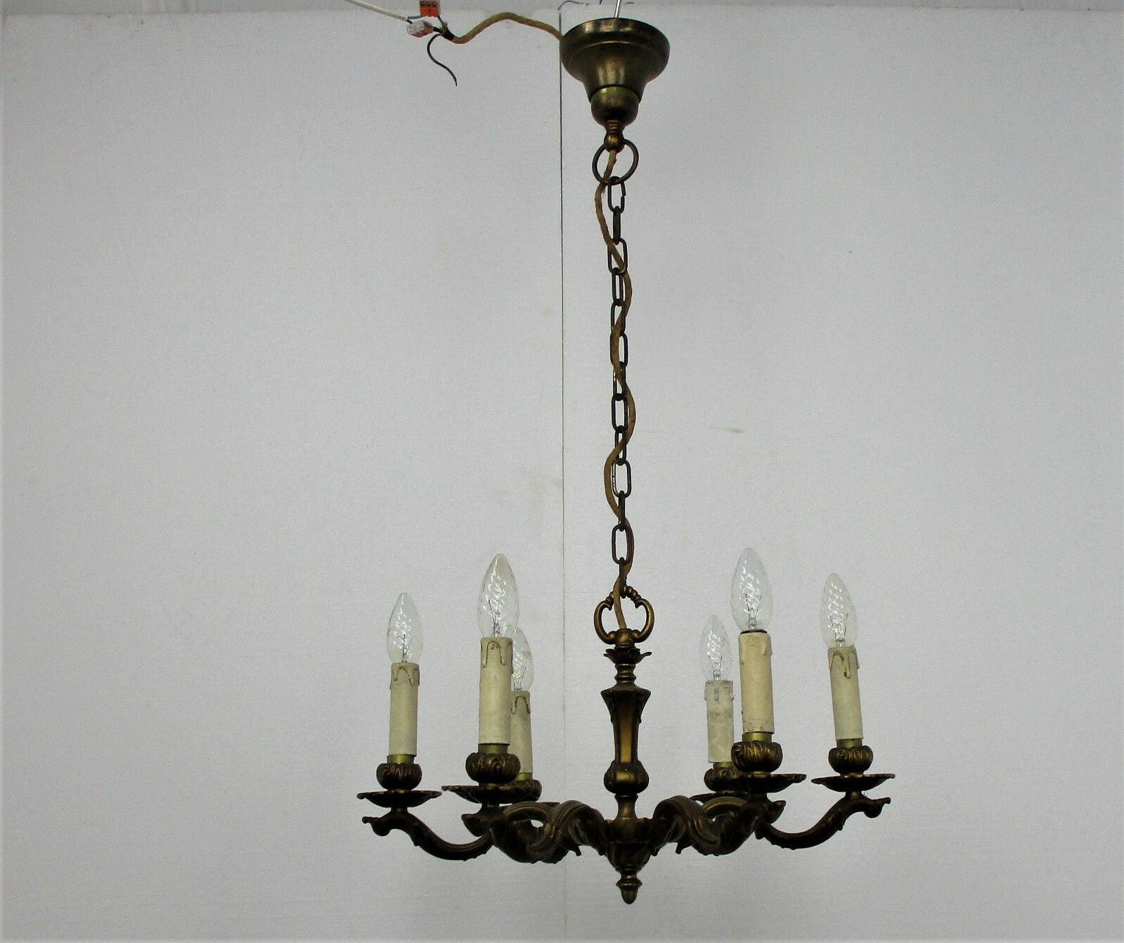 Vintage Chandelier Bronze  6 Arms Hollywood Regency Style Ornate Ceiling Fixture photo Lighting
