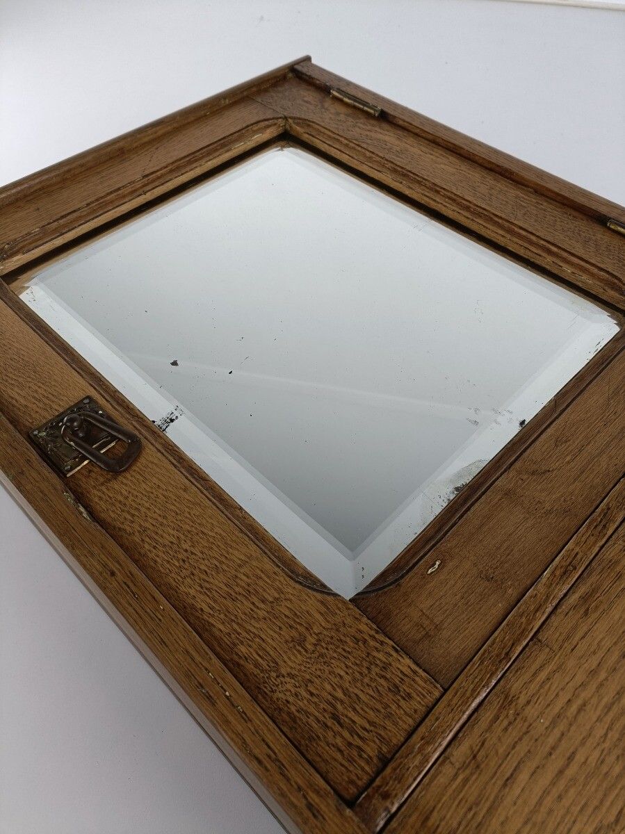 Medicine Apothecary Apothecary Bathroom Cabinet Beveled Glass Carved Wood  Barn photo vintage