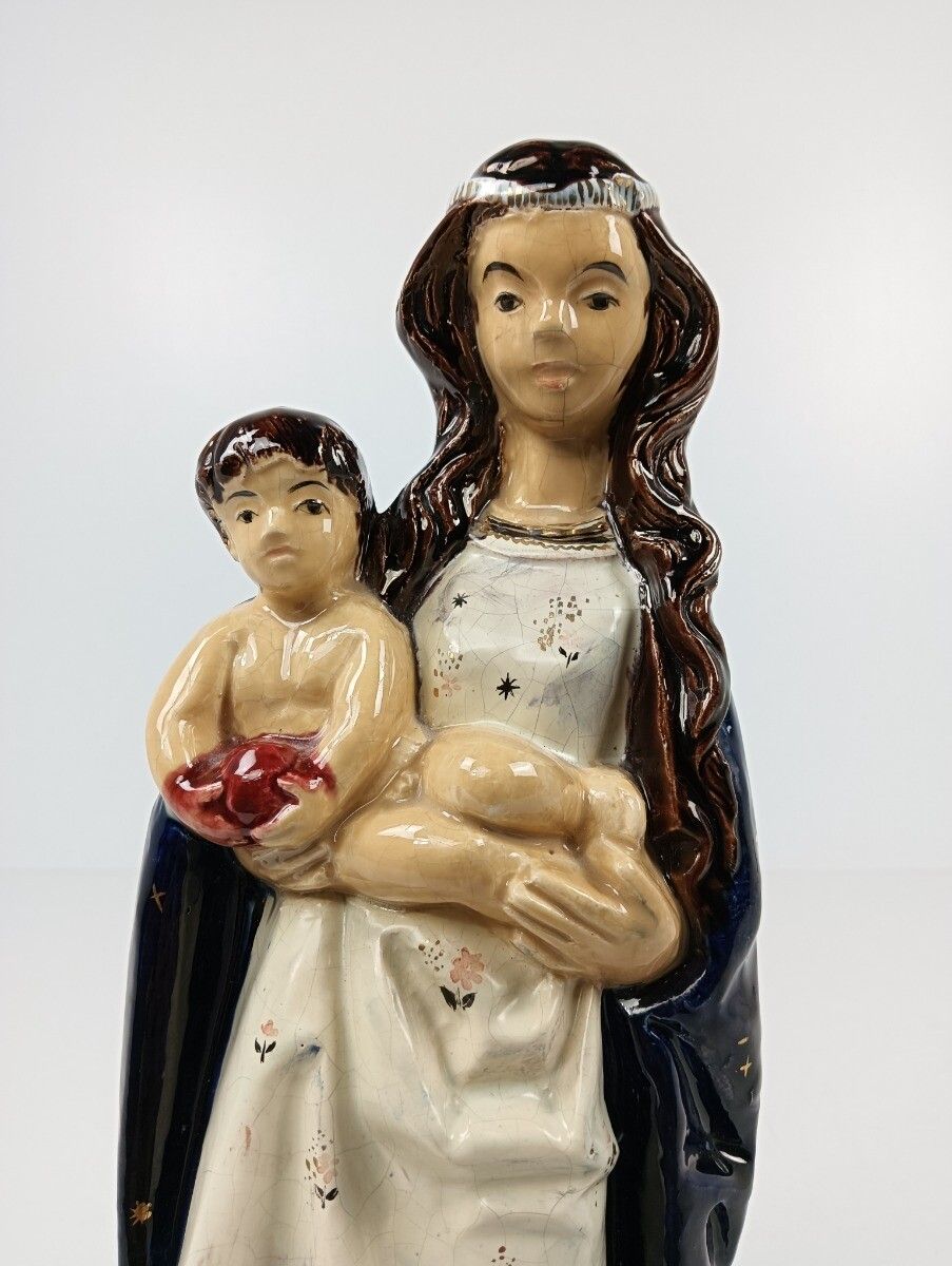 Vintage Ceramic Hand Made Wall Hanging Plaque Virgin Mary Infant Jesus Madonna P photo vinterior