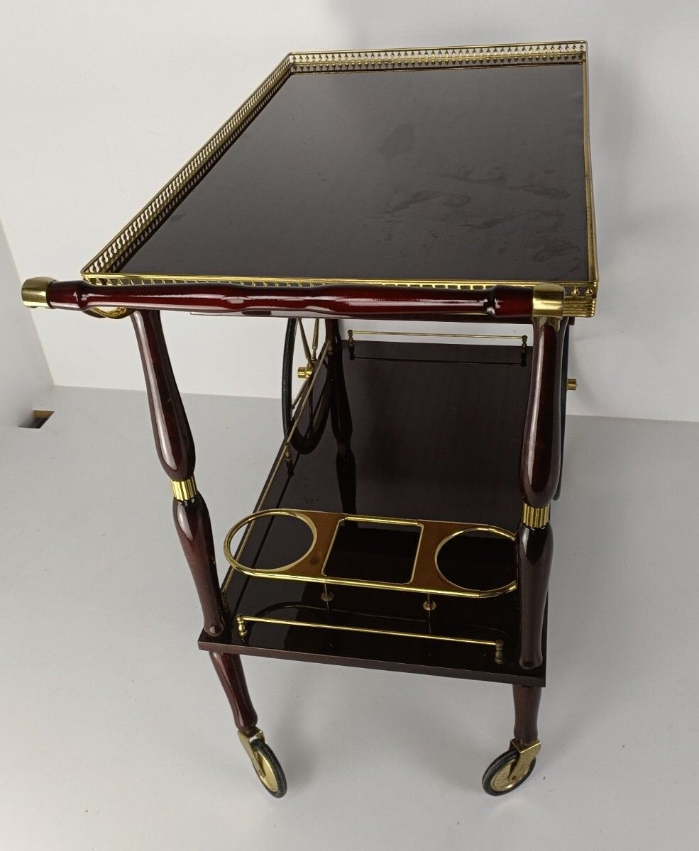 photo furniture Bar Cocktail Entertainment Cart Trolley Veneer Wood Drawer Retro Funky Vintage R