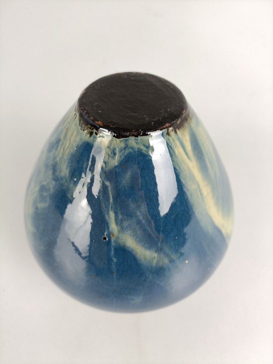 photo furniture Blue Abstract Vase French Pottery Faience Vintage Modernist