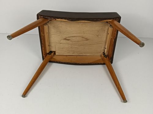 Furniture Vintage Footstool Ottoman Foot Rest Wooden Legs Faux Leather Modernist Funky Ret photo