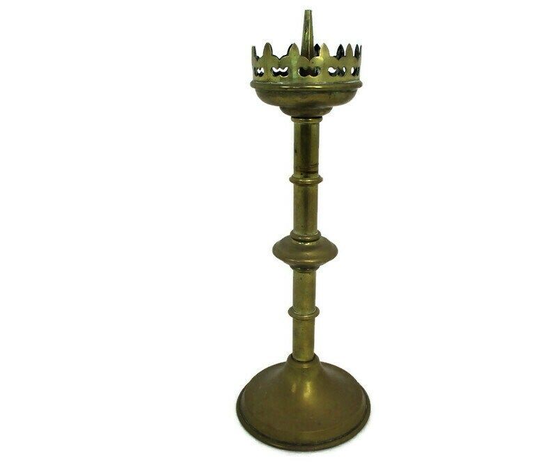 Antique Candle Holder Candle Stick Church  Chapel Altar Monastery Brass 17.12&Qu