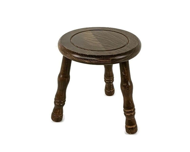 Small Milking Stool Pedestal Side Occasional Table Plant Stand Barn Style Vintag