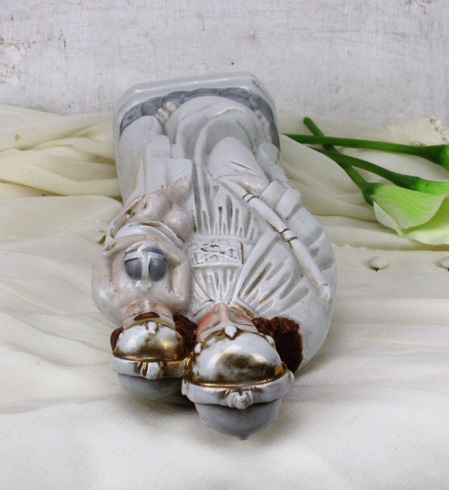 Antique Porcelain Statue Figurine Virgin Mary Our Lady With Infant Child Htf photo vinterior