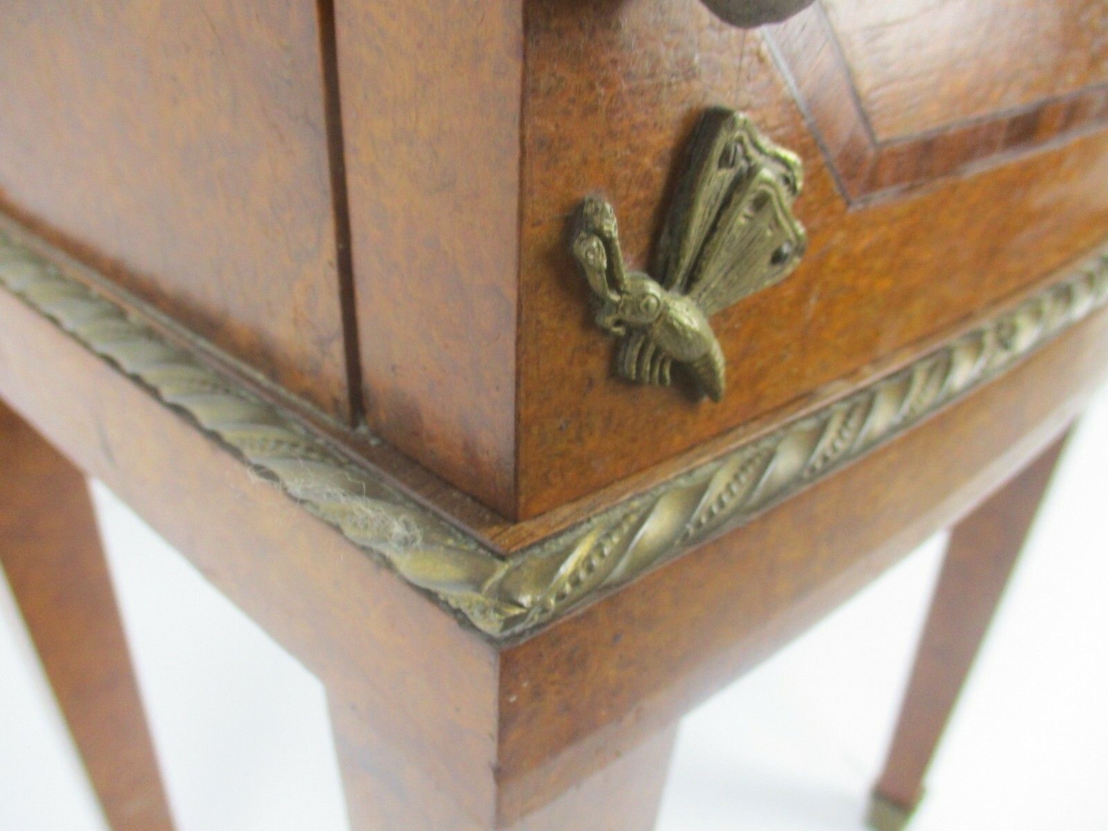 Cabinet Side Table Night Stand Queen Anne Style Wood Marble Inlay Butterflies photo buy