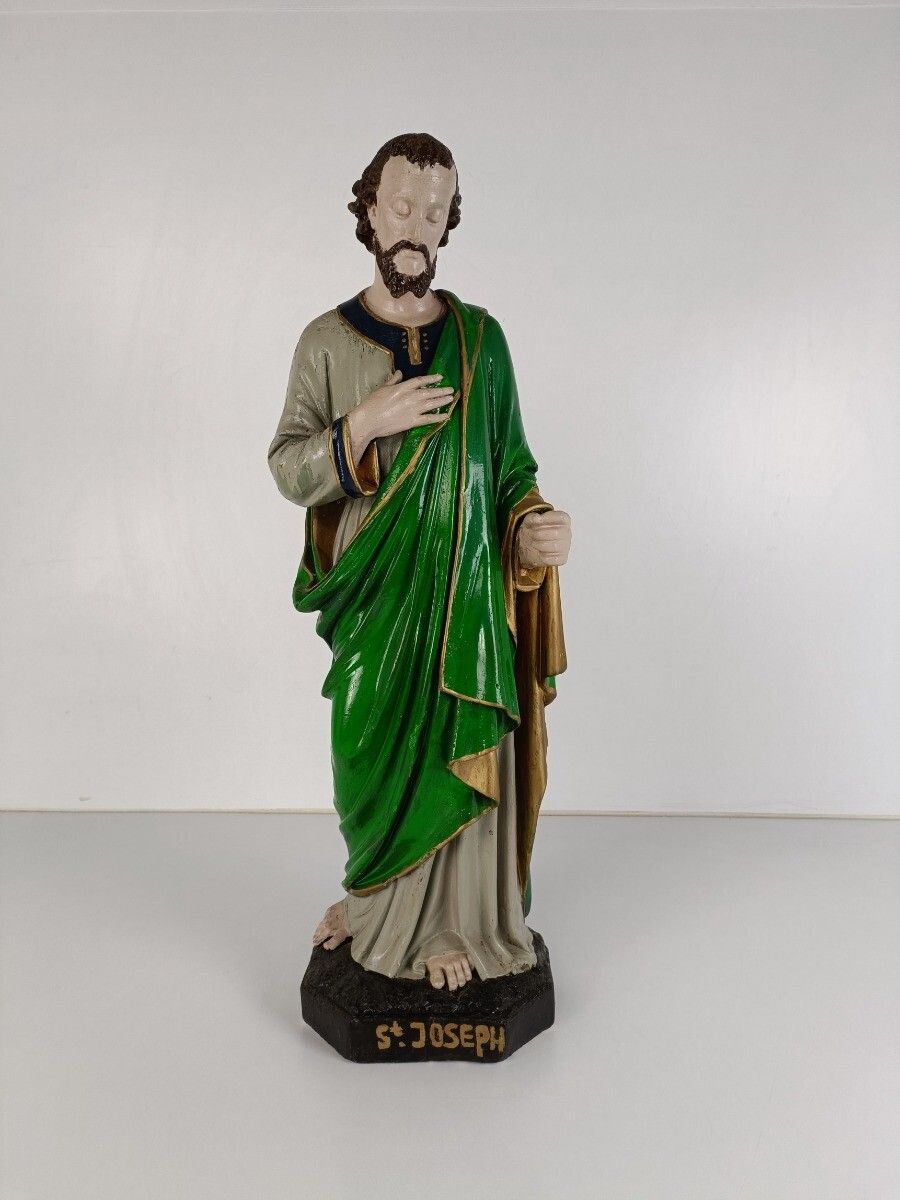 Large Antique Statue Saint Joseph Protector Of Homes Plaster  Polychrome photo furniture