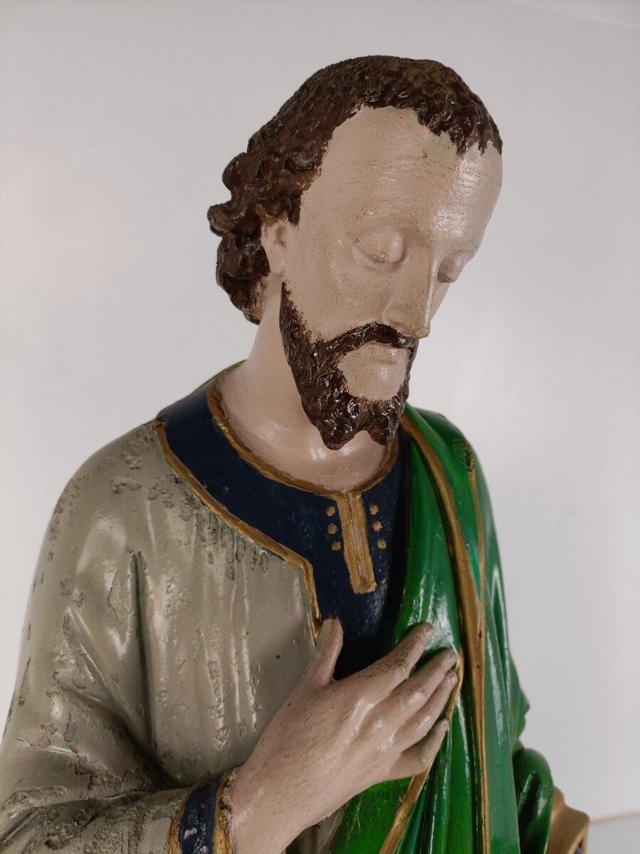 Large Antique Statue Saint Joseph Protector Of Homes Plaster  Polychrome photo Art