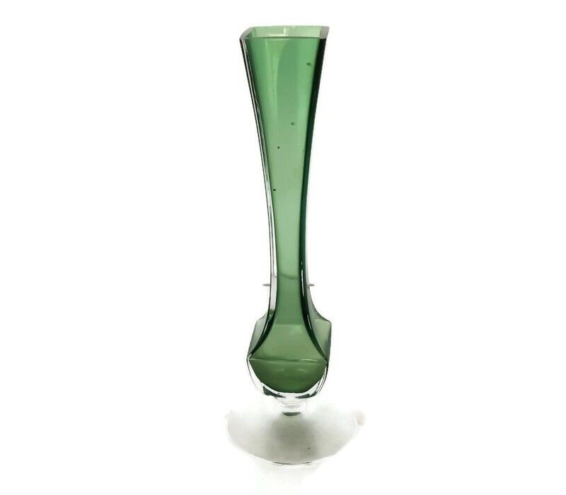 Small Vintage Green Clear Vase Val St Lambert Belgium Art Glass
