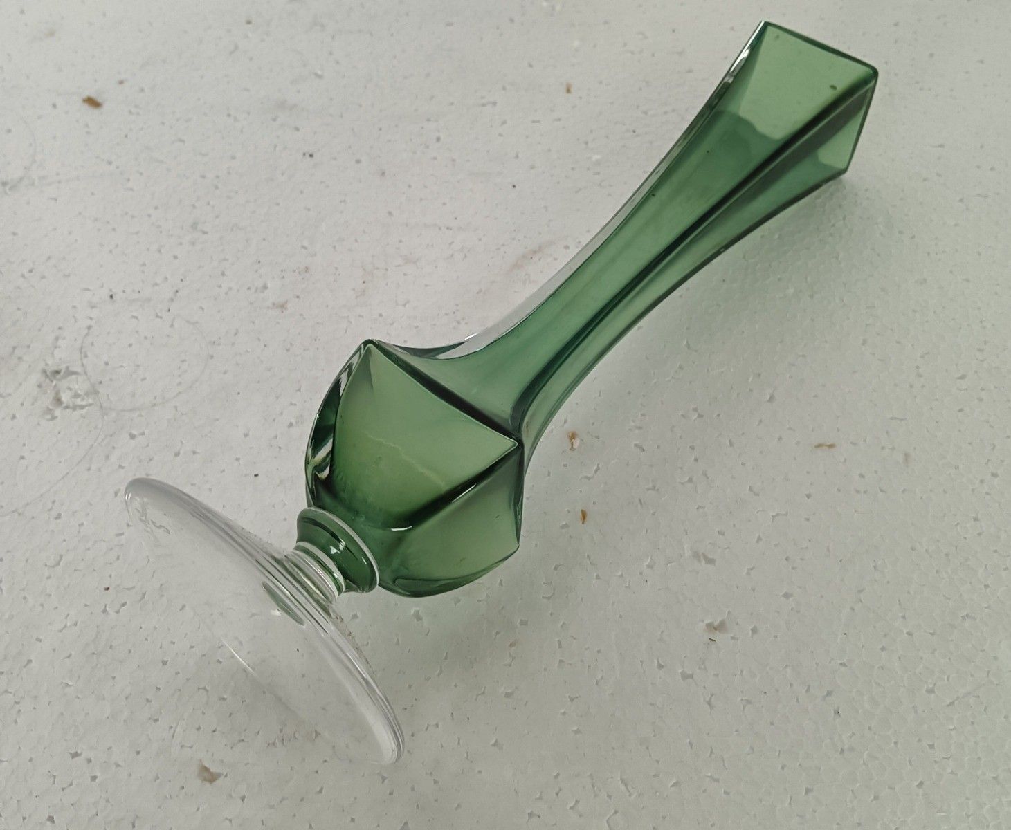 Small Vintage Green Clear Vase Val St Lambert Belgium Art Glass photo vinterior
