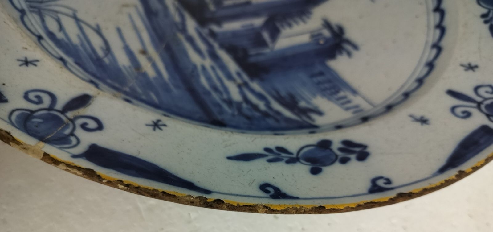 Antique 19th Century Large  Delft Wall Hanging Charger Plate Blue White Church photo vinterior