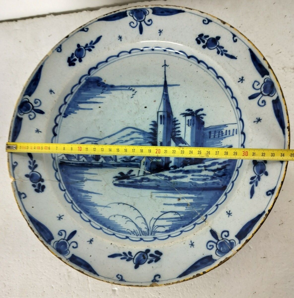 photo furniture Antique 19th Century Large  Delft Wall Hanging Charger Plate Blue White Church