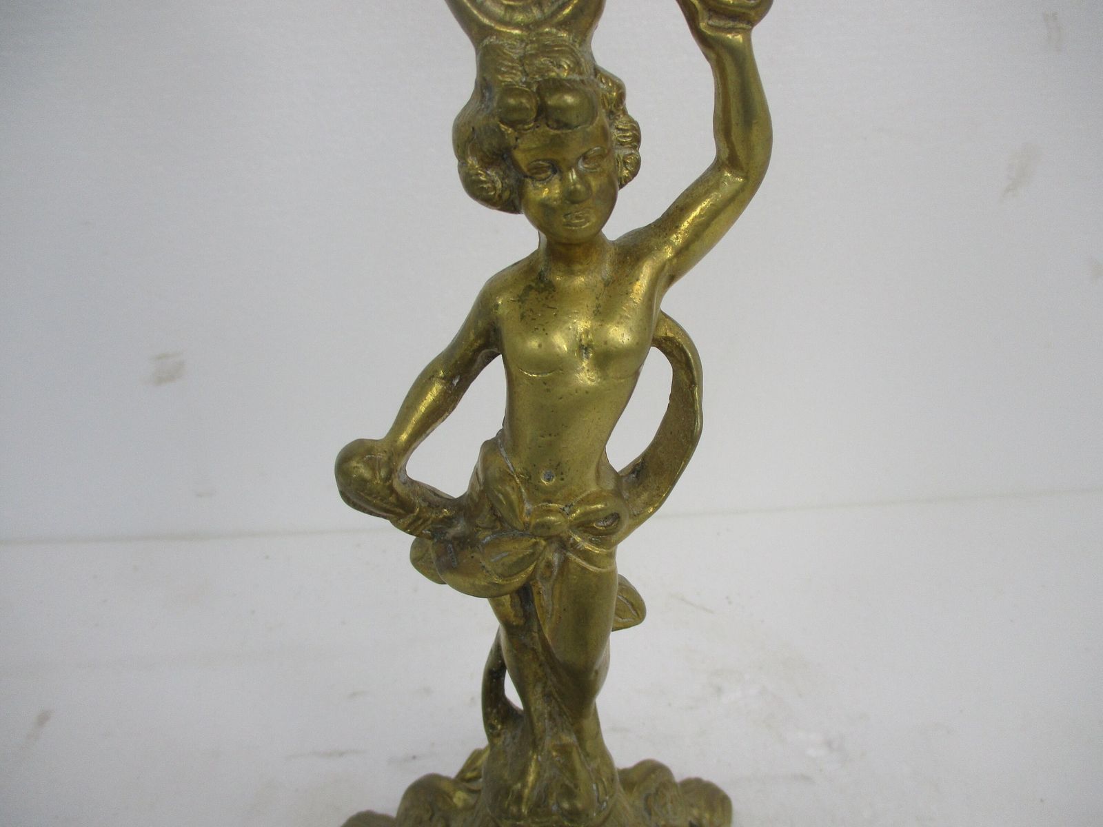 Candle Holder Candelabra 3 Arm Centerpiece Cherub Putti Angels On Base  Embossed photo for sale