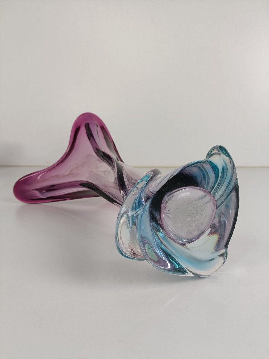 photo furniture Italian Vintage Cranberry Blue Art Glass Vase Murano Style Swirled Beautiful