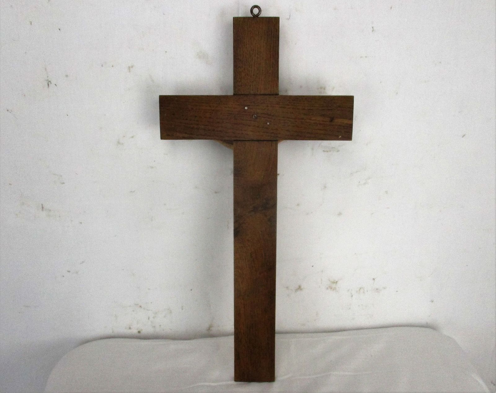 Gorgeous Oak Hanging Crucifix Jesus Christ Plaster Sculpture Corpus Crucifixion photo vintage