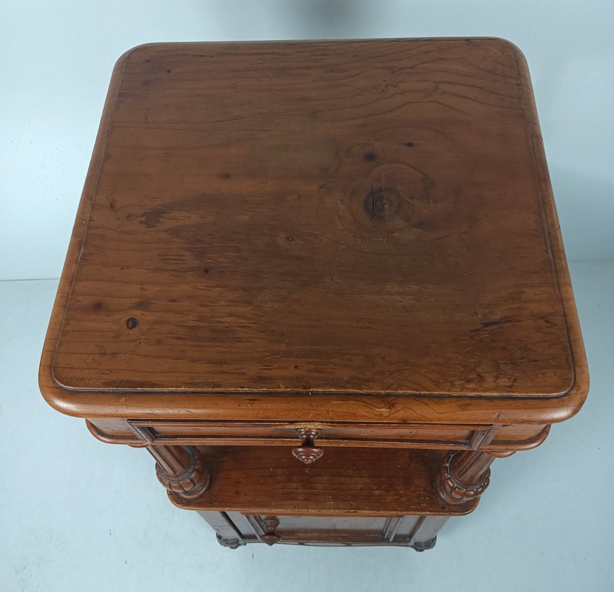 Antique Nightstand Pinewood End Table Bedroom Cabinet Japandi Style On Wheels photo Furniture