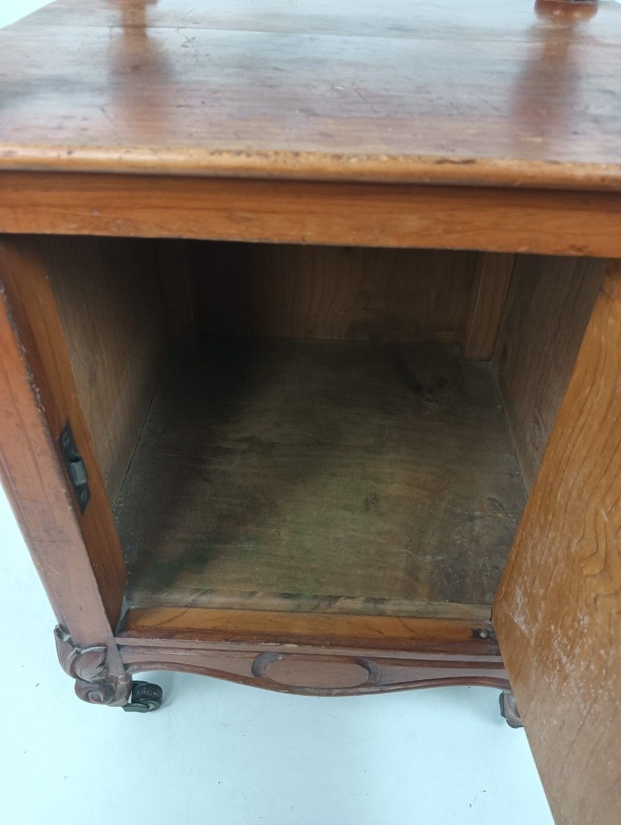 Antique Nightstand Pinewood End Table Bedroom Cabinet Japandi Style On Wheels photo vinterior