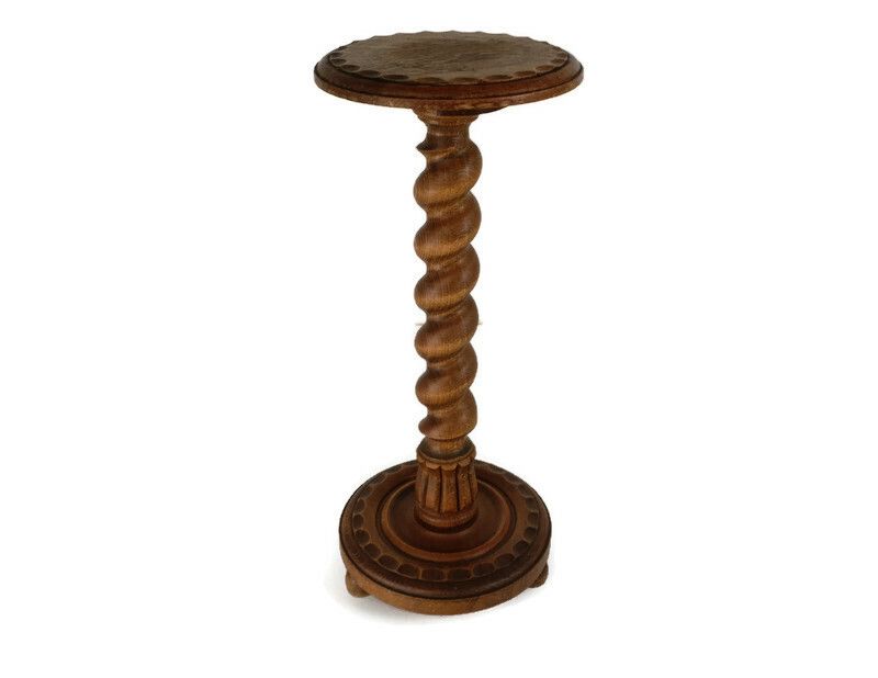 Ornate Barley Twist Hand Carved Wood Wooden Pedestal Plant Stand Bonsai Table Si