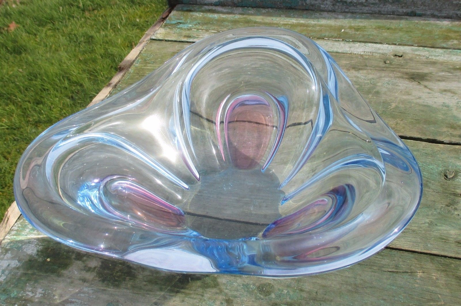 Lovely Blue Cranberry Dish Centerpiece Era Murano Poli Seguso Art Glass photo furniture
