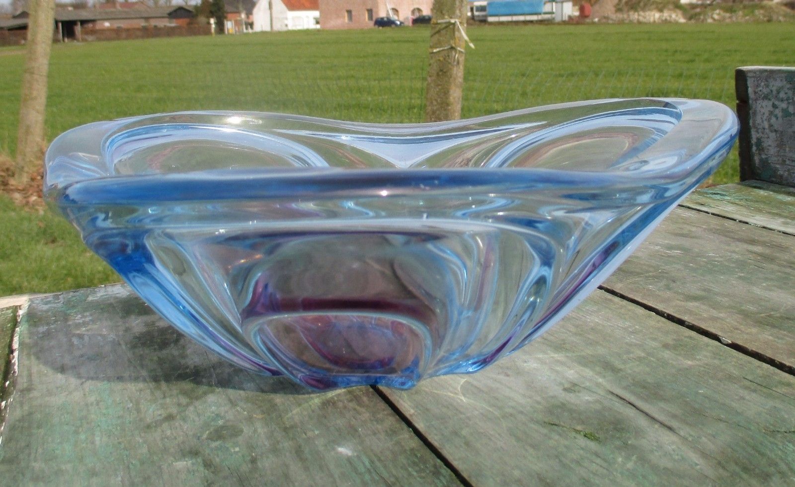 Lovely Blue Cranberry Dish Centerpiece Era Murano Poli Seguso Art Glass photo 53.0