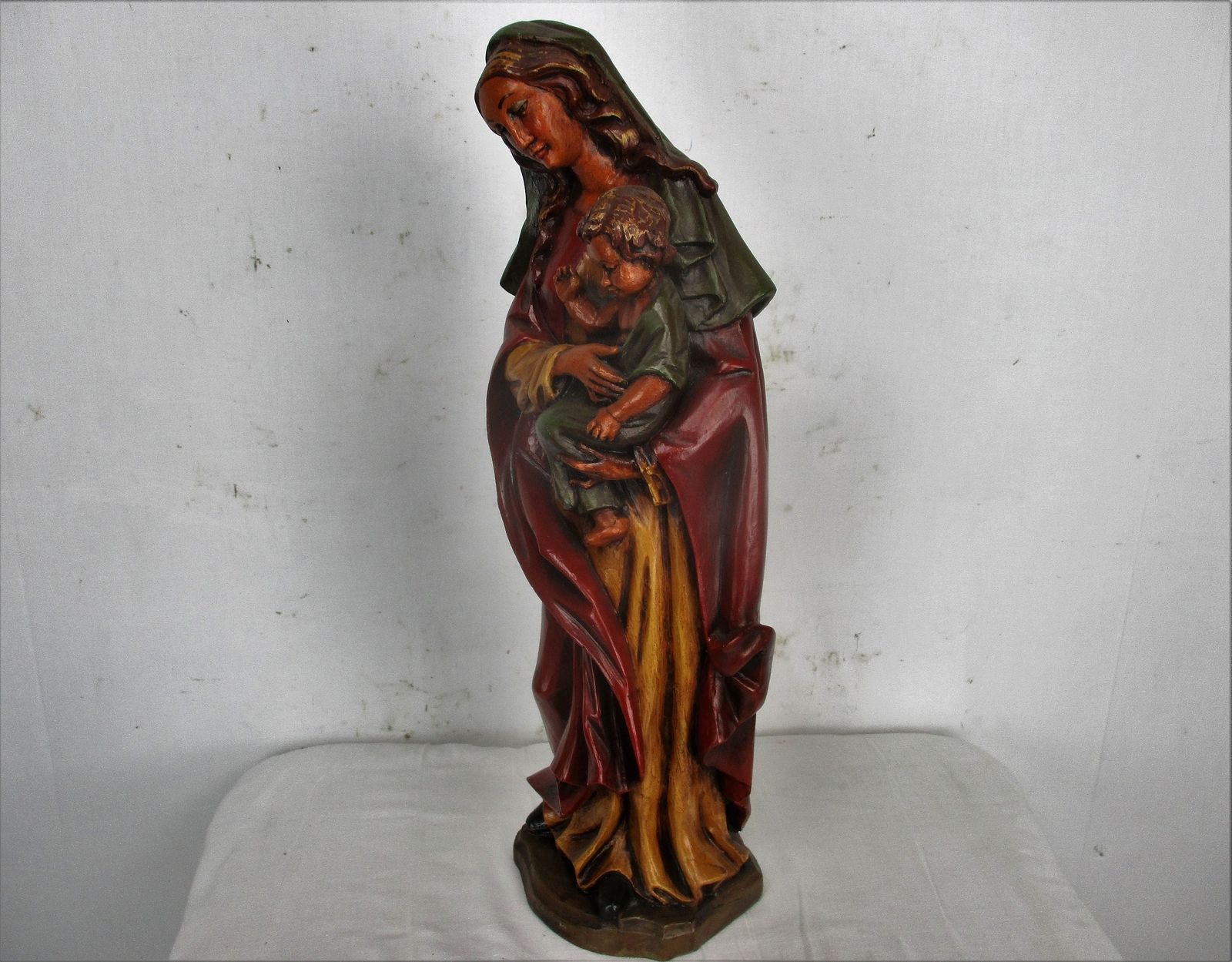 Polychrome Large Statue Virgin Mary Madonna Holy Mother Infant Child 22.83" photo 244.0