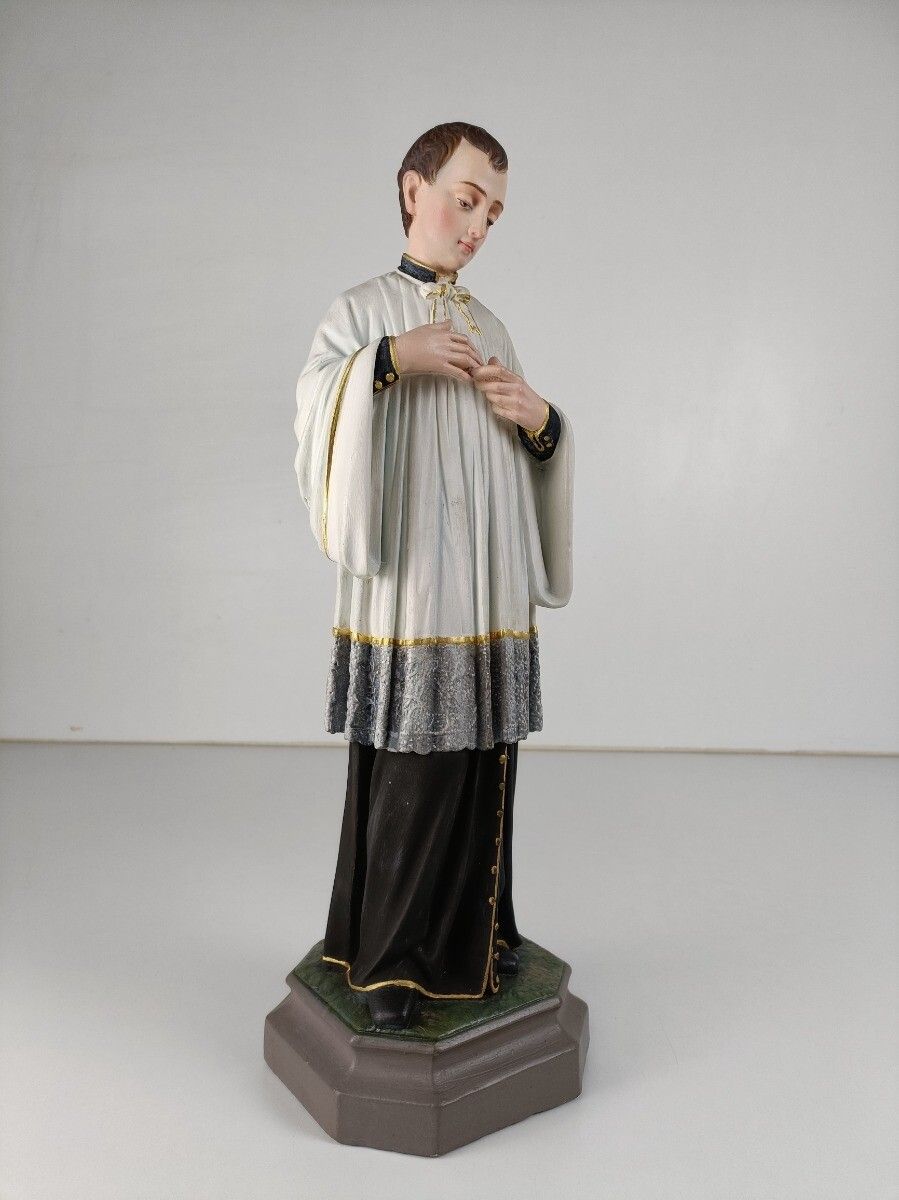 Statue Saint Aloysius Patron Saint Young Students Gorgeous Polychrome Very Rare photo for sale