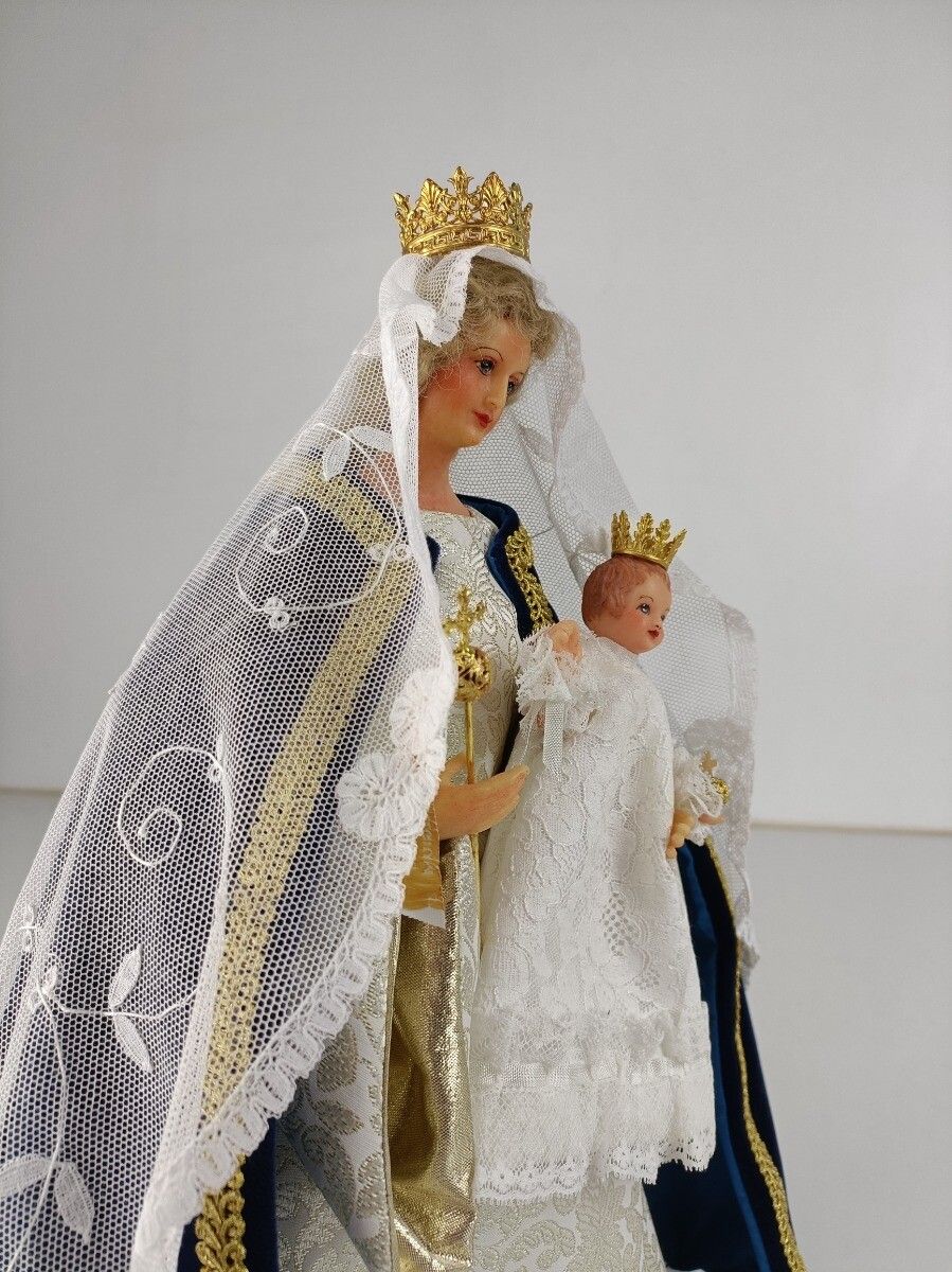 photo furniture Hand Made Wax Madonna  Doll Virgin Mary Our Lady With Infant Jesus Figurine  Mad