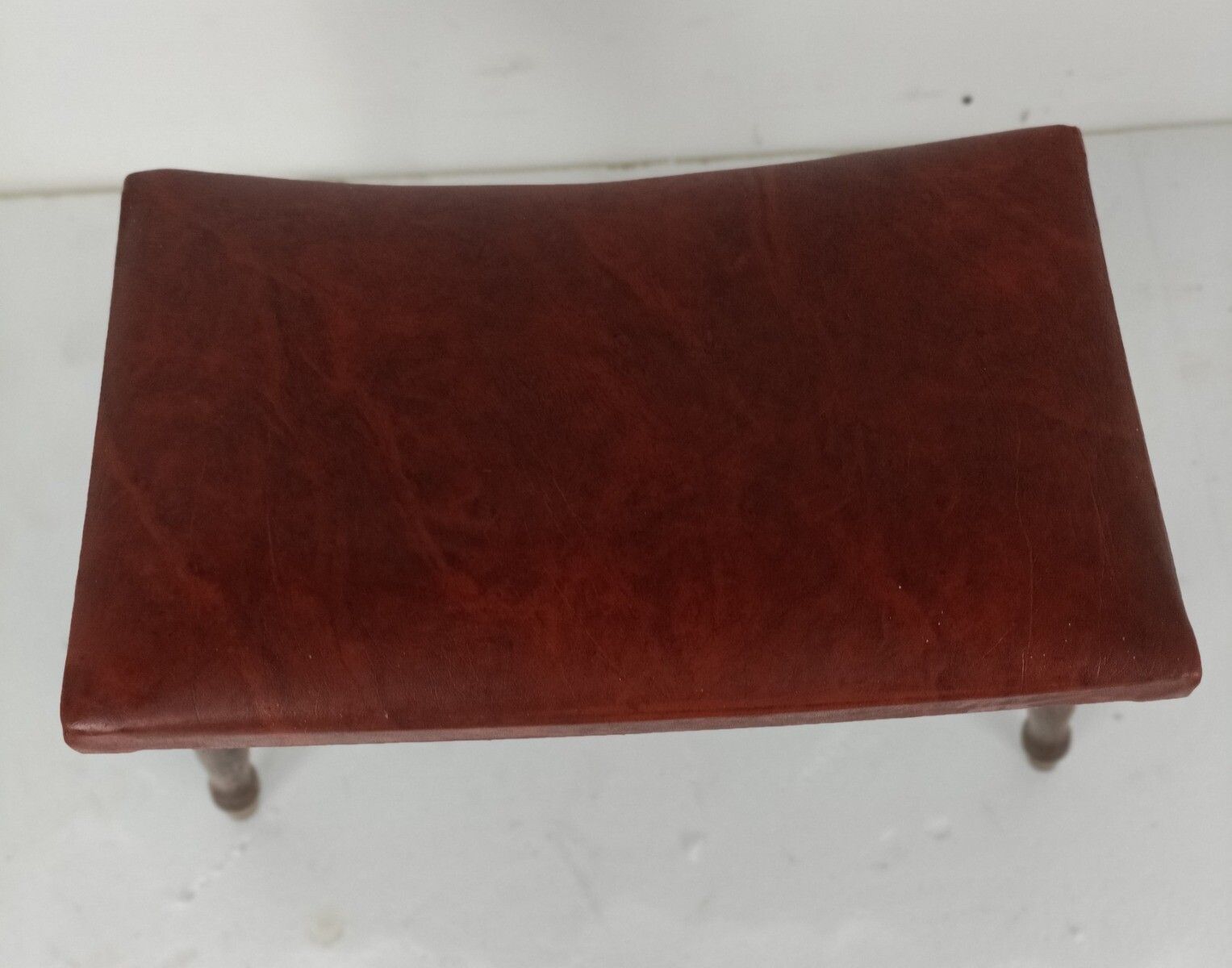 Vintage Footstool Ottoman  Foot Rest  Wooden Legs Faux Leather Modernist Funky photo buy