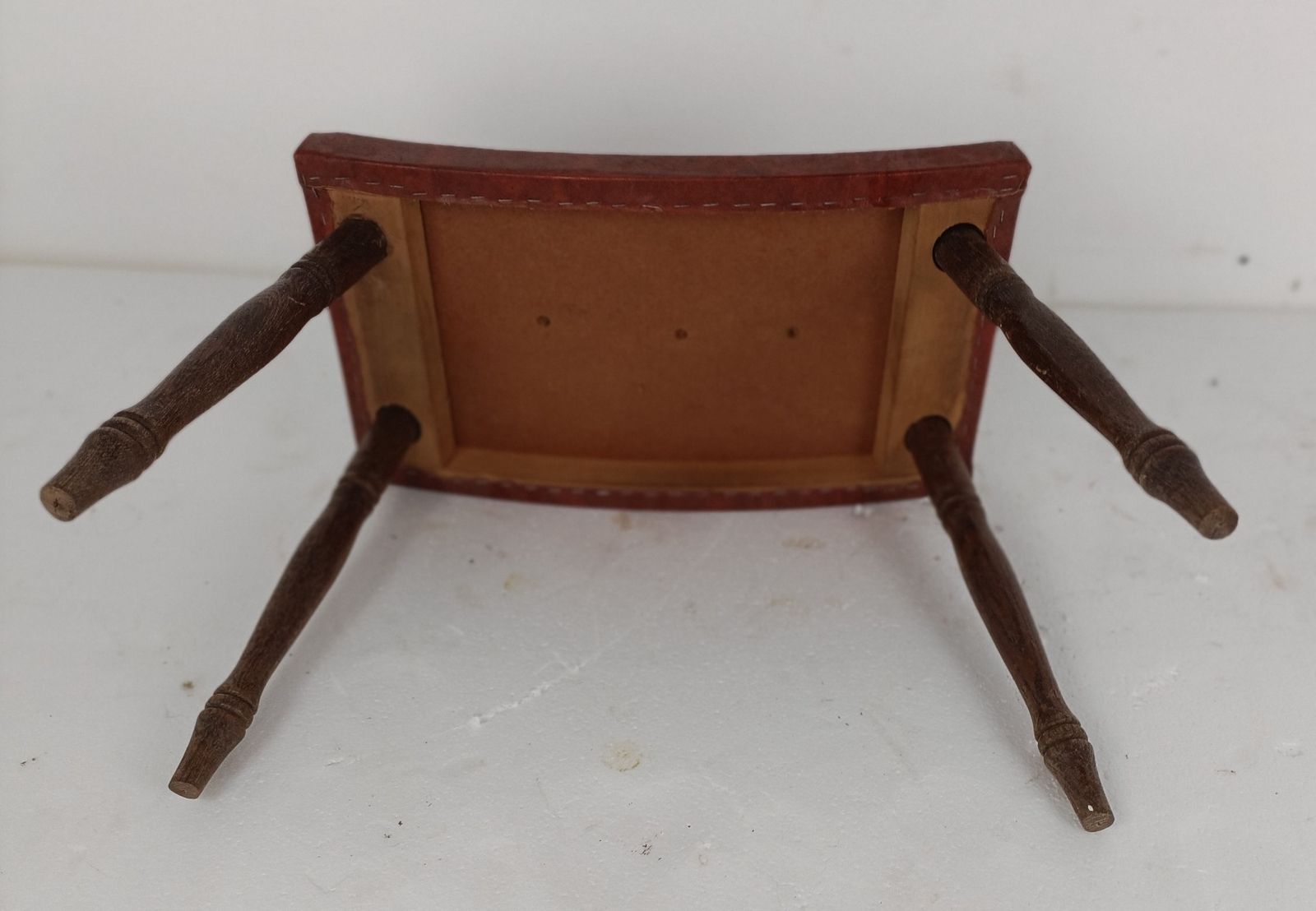 photo furniture Vintage Footstool Ottoman  Foot Rest  Wooden Legs Faux Leather Modernist Funky