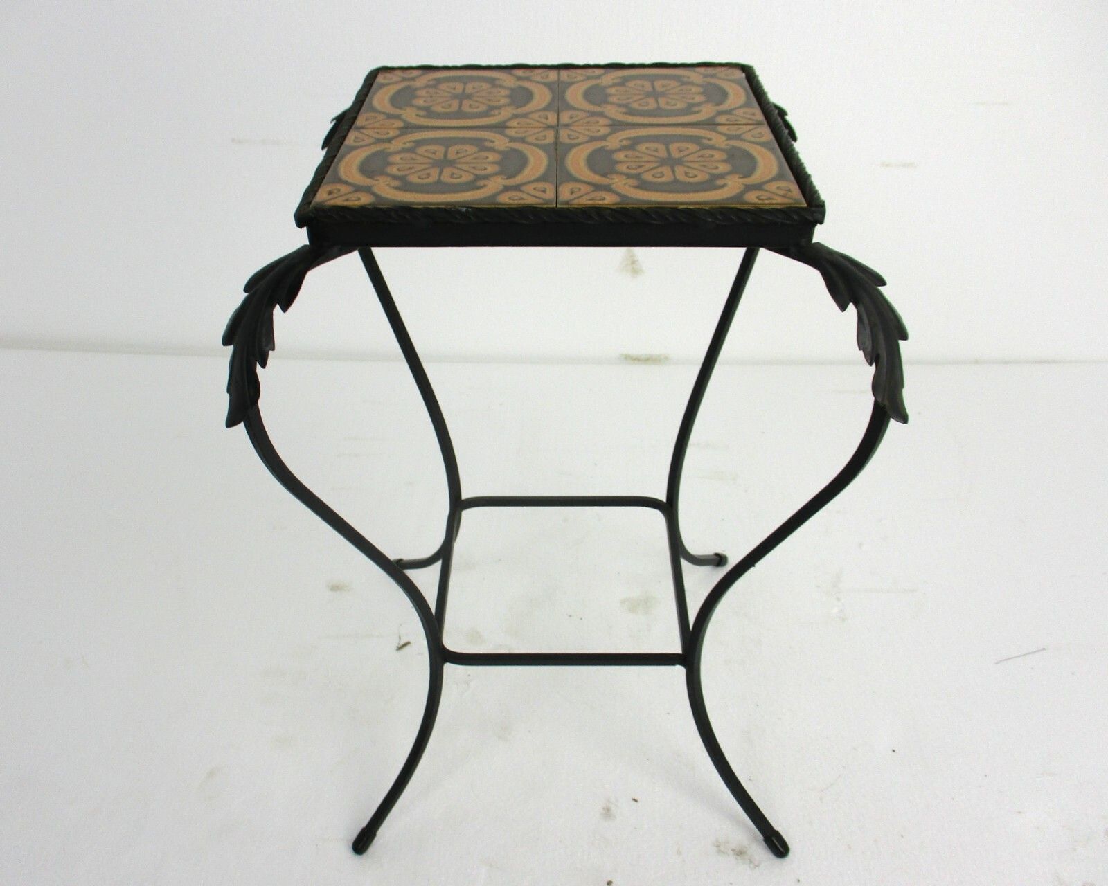 Vintage Side Table Plant Stand Ceramic Tiles Boch Belgium Funky Wrought Iron photo furniture