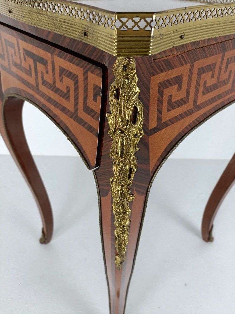 Italian Table Inlay Brass Trims Vintage Louis XV Style Wood Stunning Marquetry E photo buy
