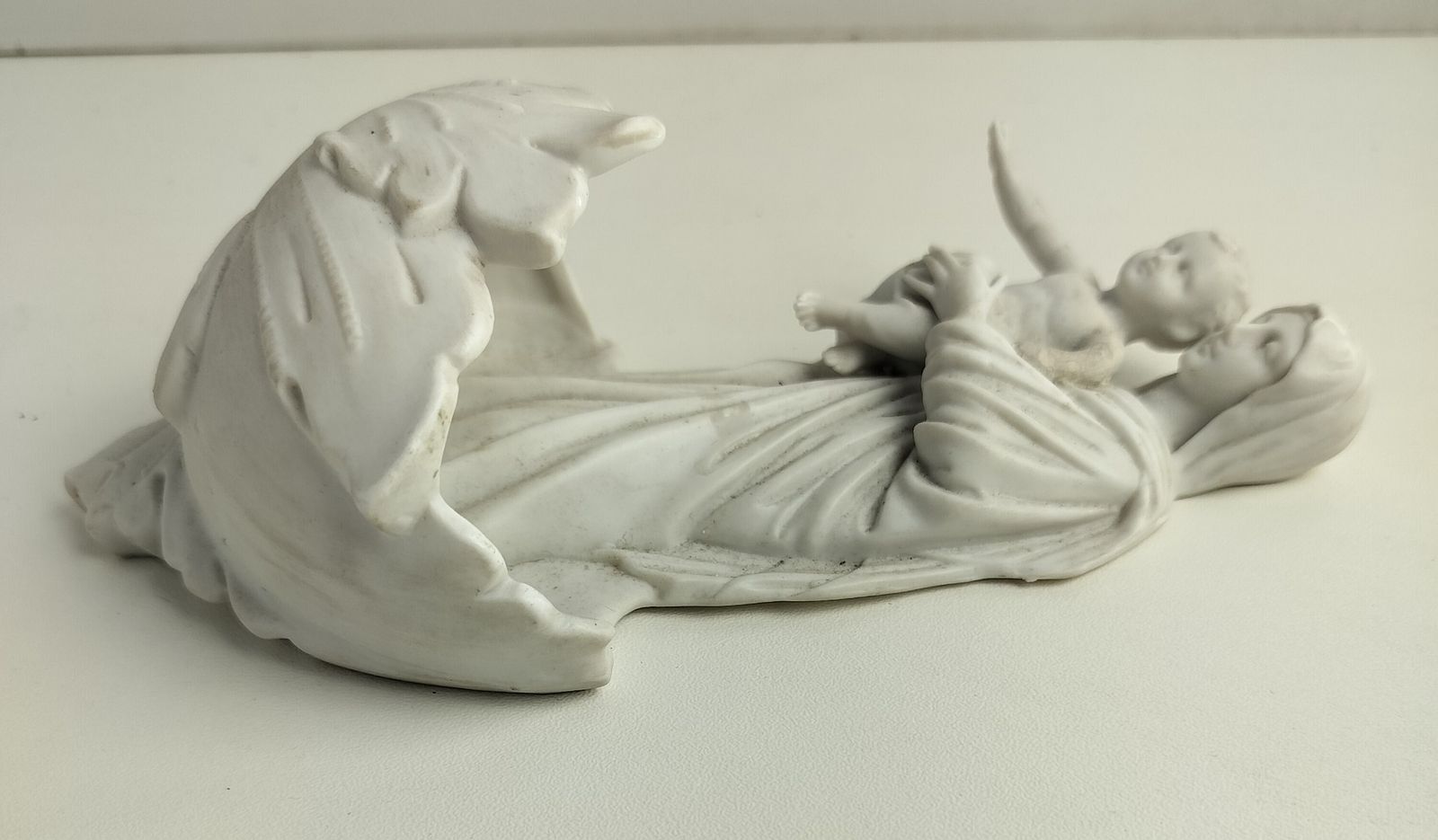 Gorgeous Antique Holy Water Font Vessel White Bisque Porcelain Madonna With Infa photo buy