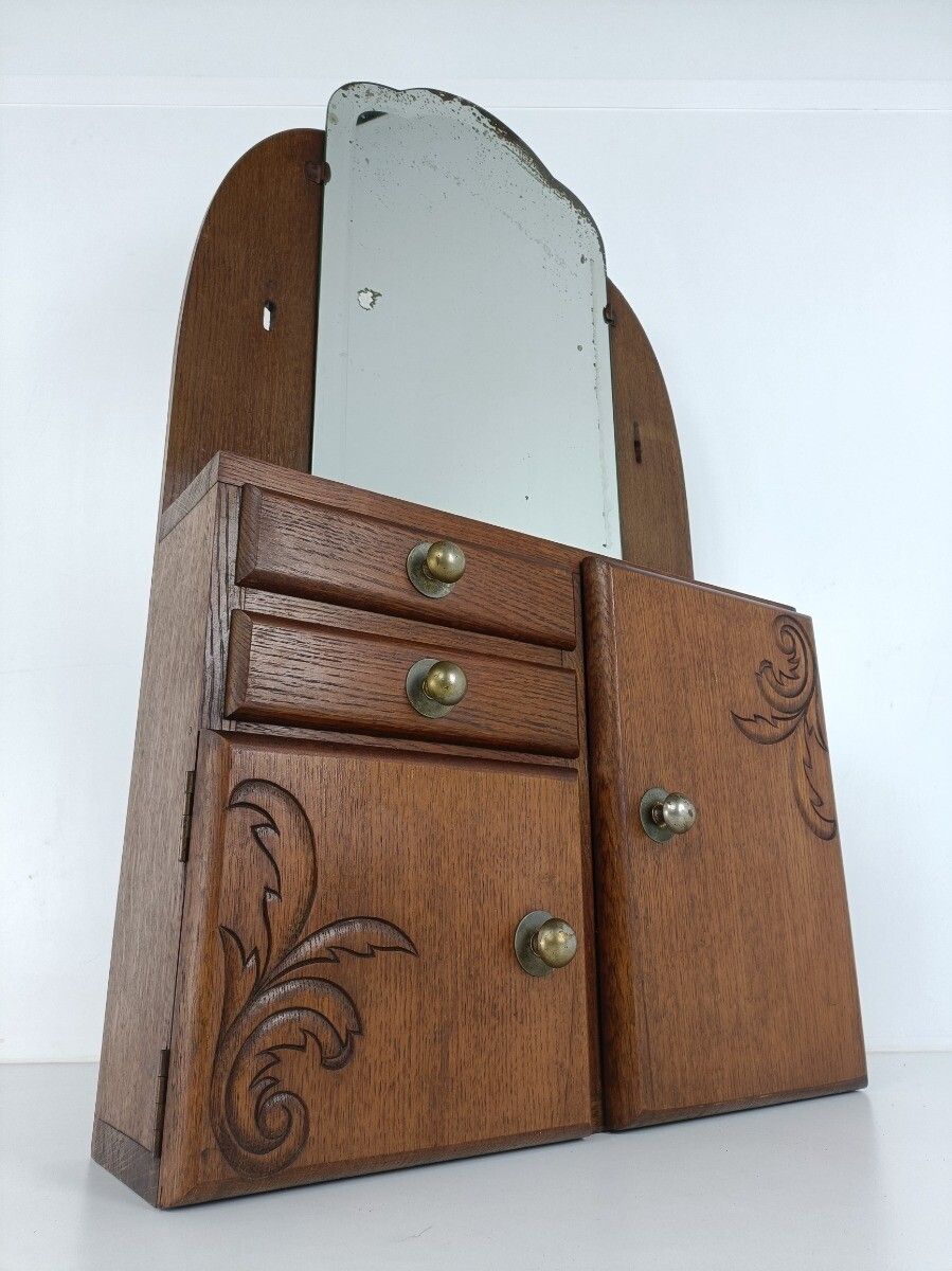 Large Apothecary Bathroom Medicine Kitchen Cabinet Wood Art Deco  Antique Bevele photo 466.0