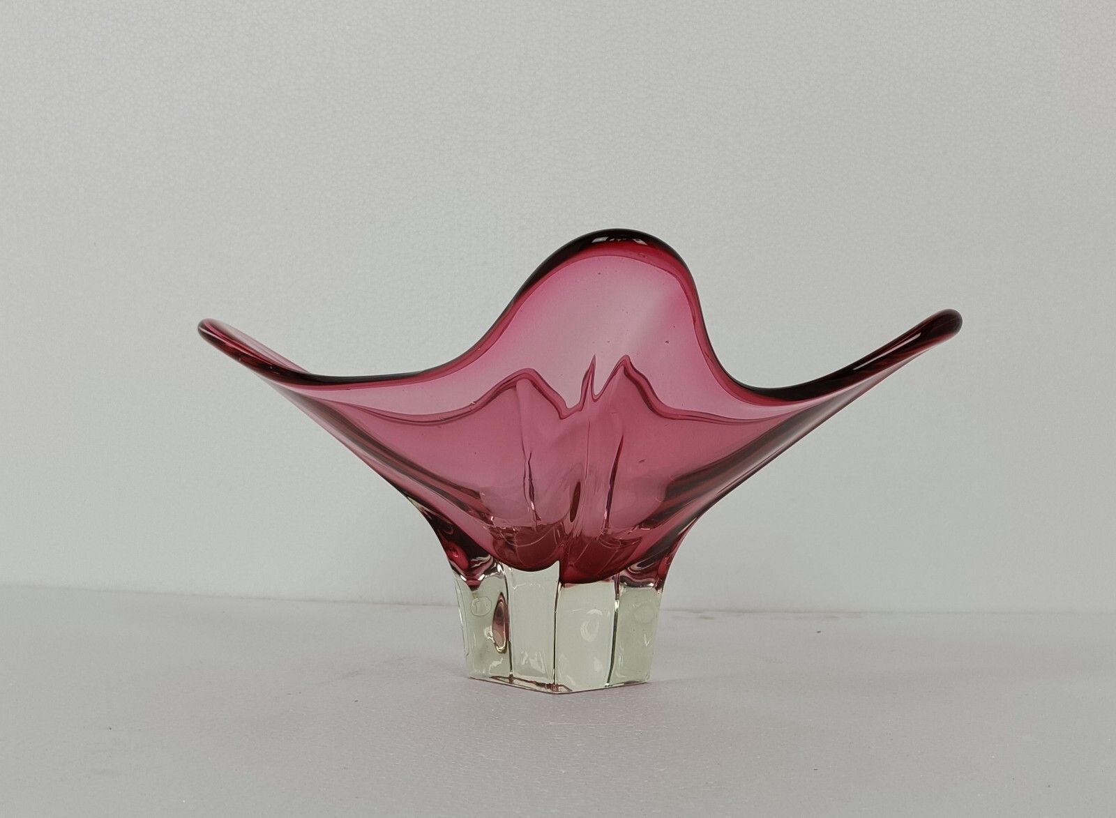 Val St Lambert Belgium Bowl Dish Centerpiece Cranberry Marked Art Glass Art Deco photo for sale
