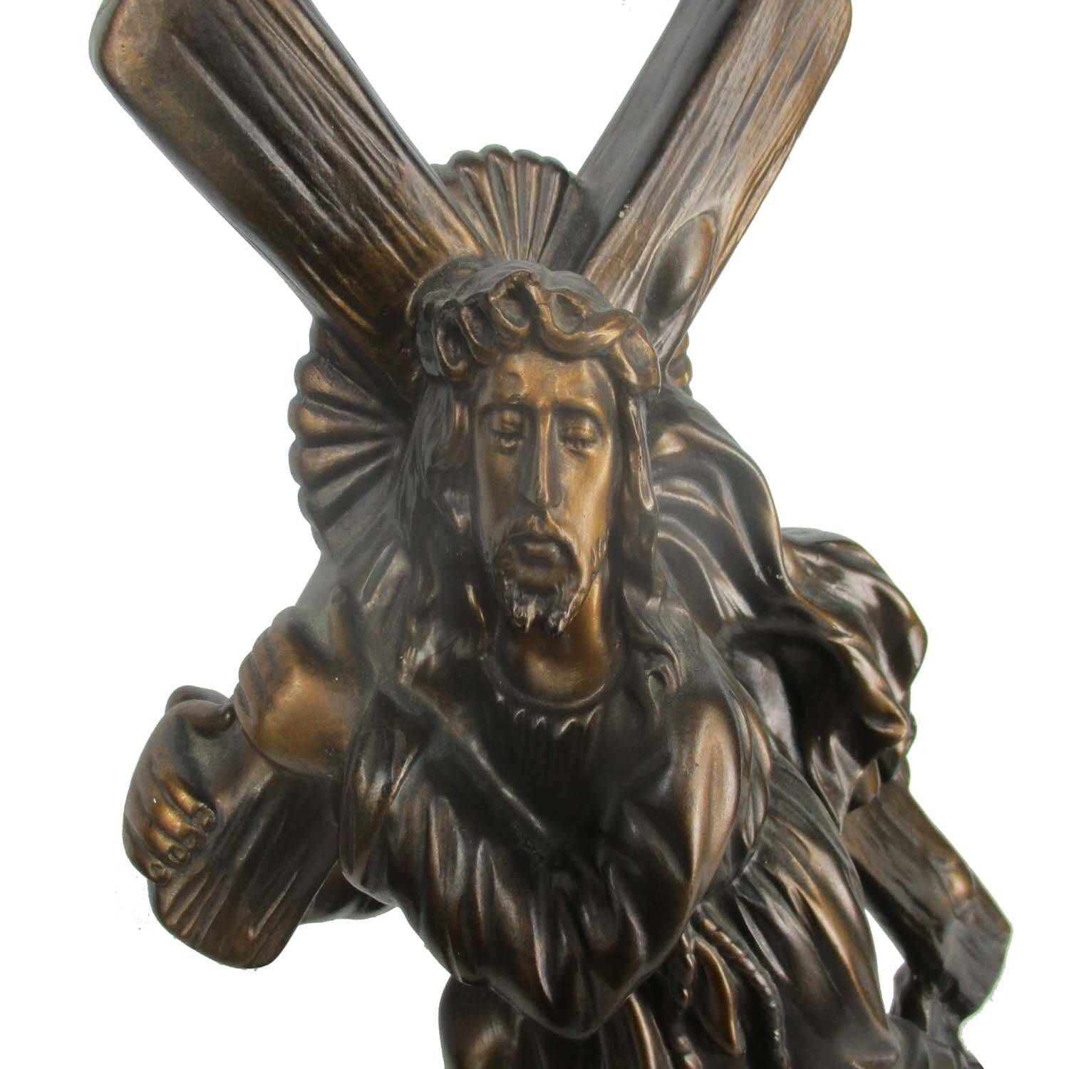 Large Plaster Antique Jesus Christ Statue Carrying Cross Crucifix Signed Arnove photo for sale