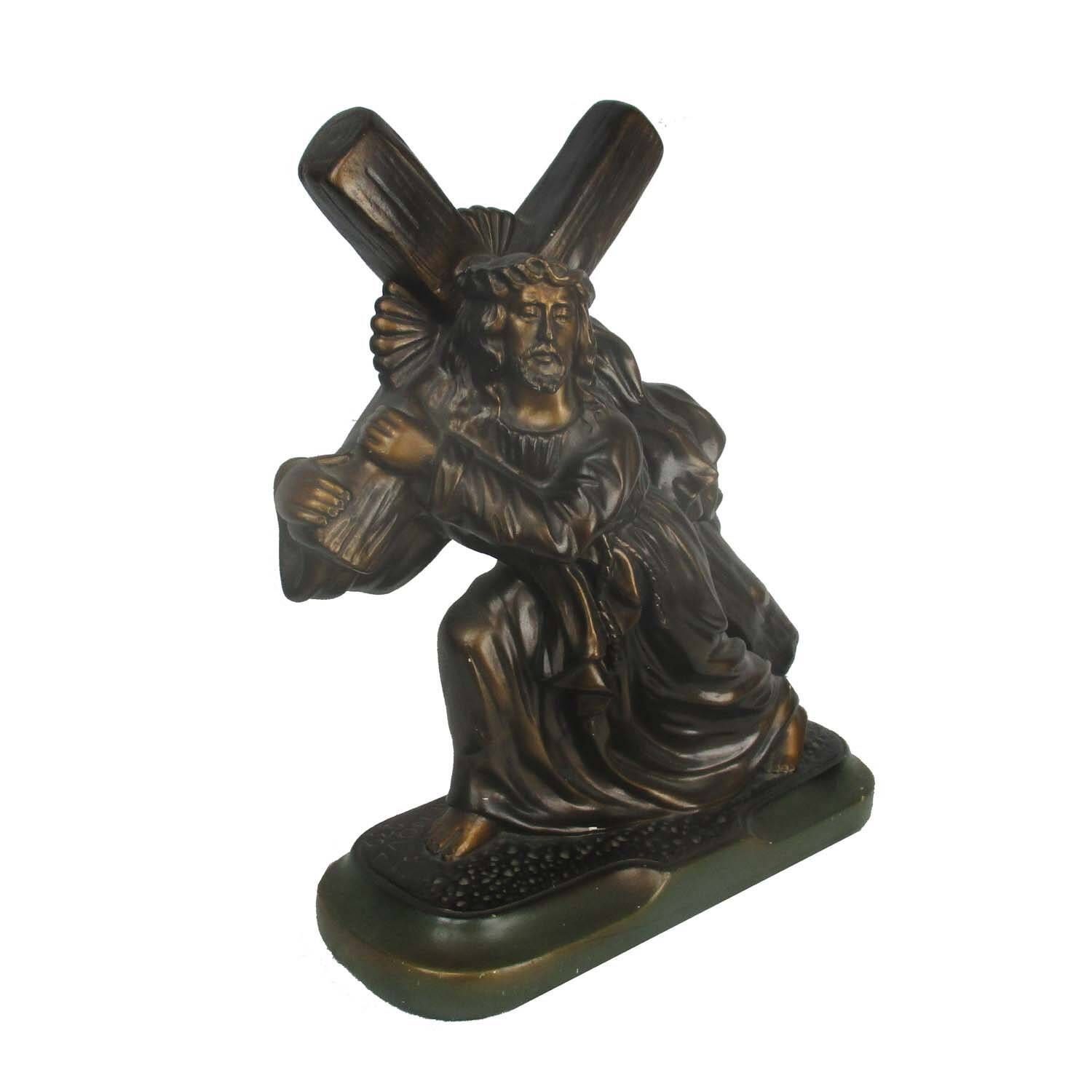 Large Plaster Antique Jesus Christ Statue Carrying Cross Crucifix Signed Arnove photo Art