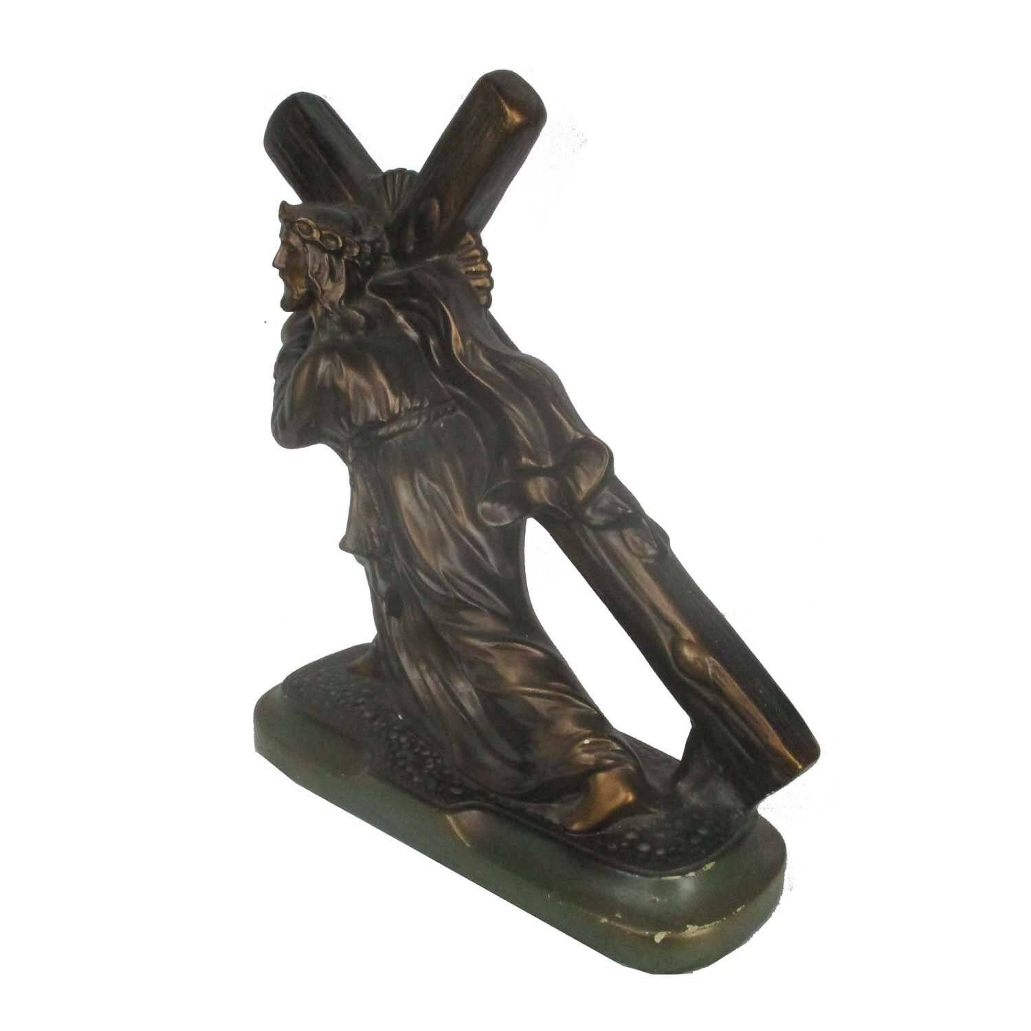 Large Plaster Antique Jesus Christ Statue Carrying Cross Crucifix Signed Arnove photo 146.0