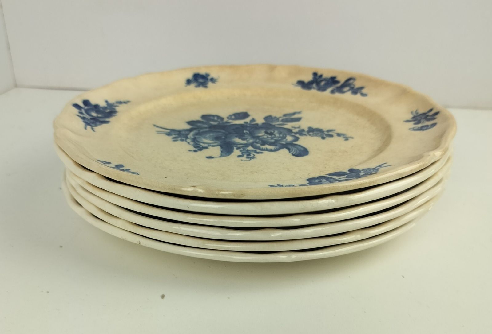 Antique 1900 Dinner  Plates 6 Pieces  Boch Mettlach Rare Blue Rose  Art Nouveau photo furniture