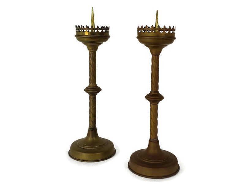 Pair Antique 1800s Candle Holders Candle Sticks Church  Chapel Altar Monastery B