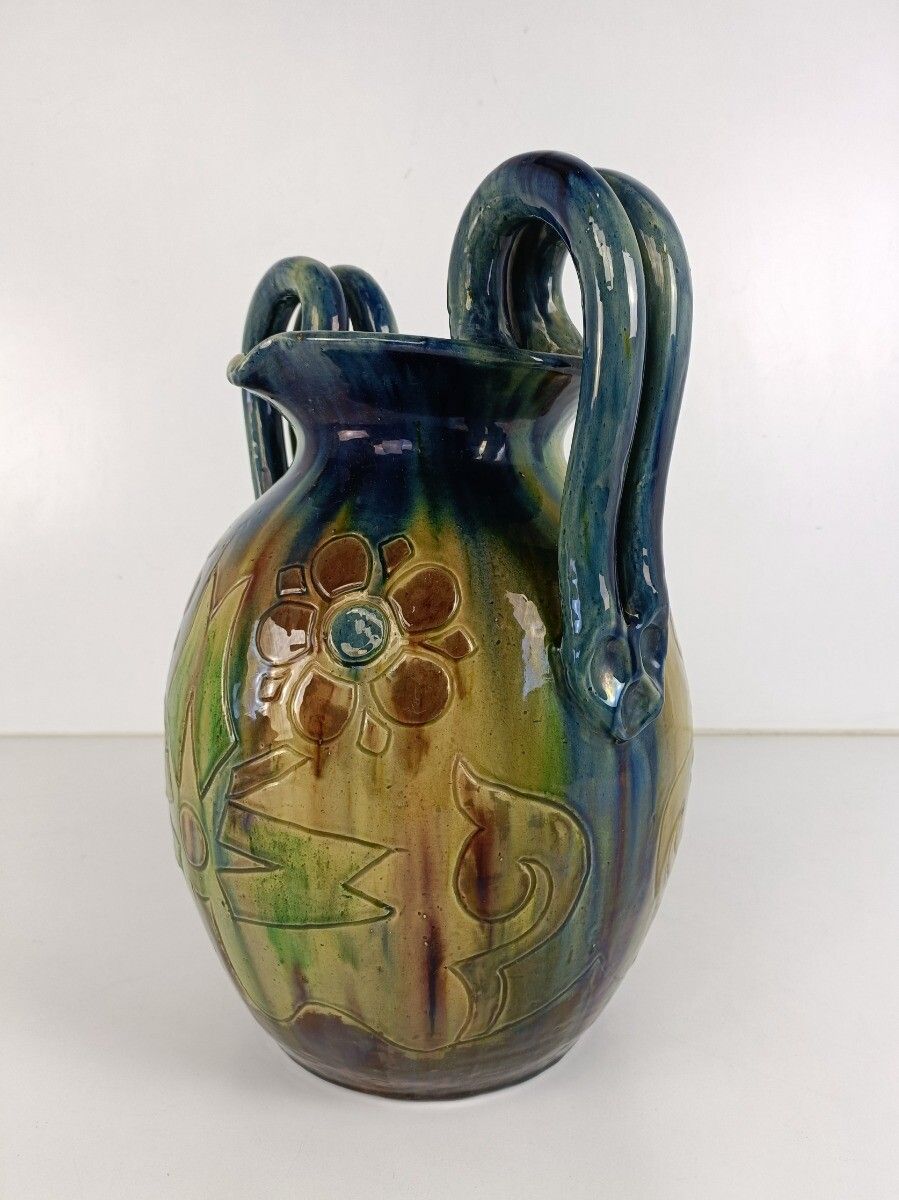 Antique Gorgeous Polychrome Pottery Faience De Flanders Vase Bruges Marked Xl photo for sale