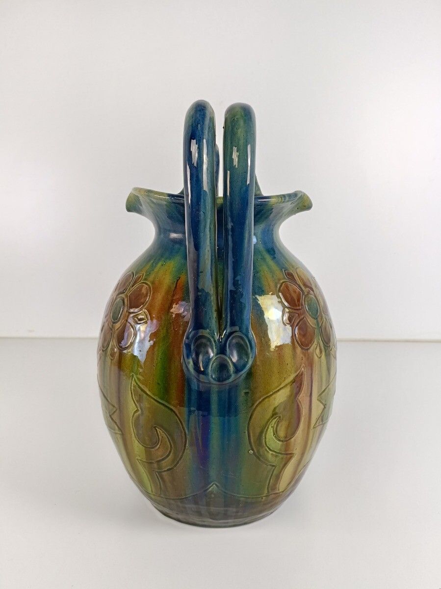 Antique Gorgeous Polychrome Pottery Faience De Flanders Vase Bruges Marked Xl photo 404.0