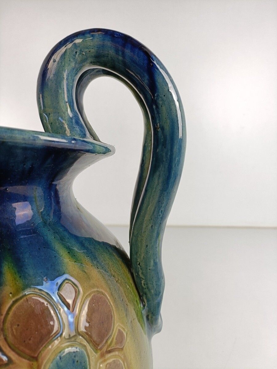 Antique Gorgeous Polychrome Pottery Faience De Flanders Vase Bruges Marked Xl photo vintage
