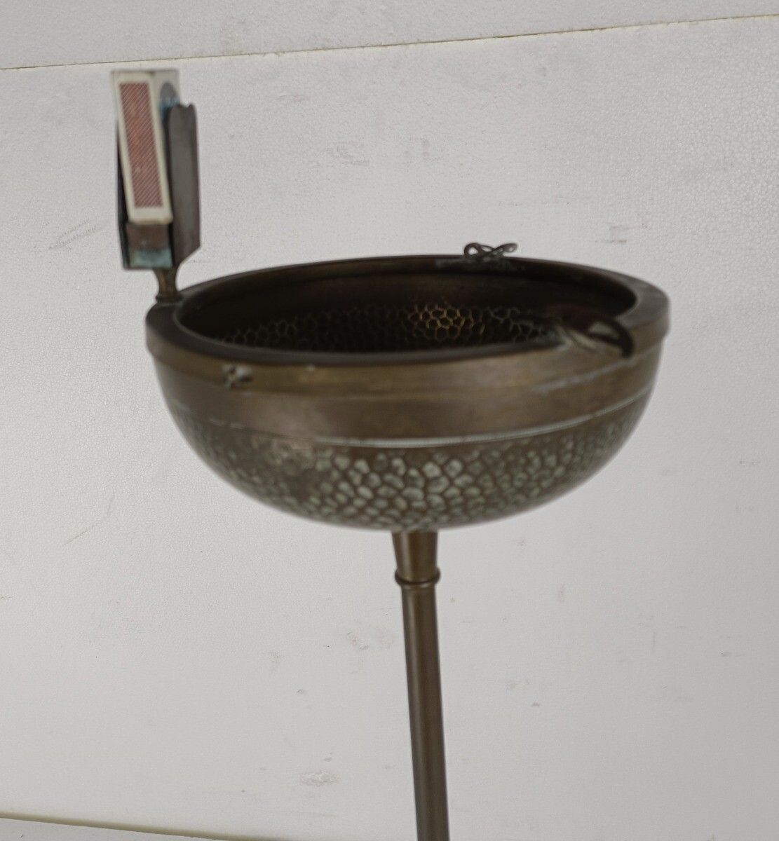 Vintage Standing Hammered Brass Glass Ashtray French Floor Cigarette Holder Stan photo 323.0