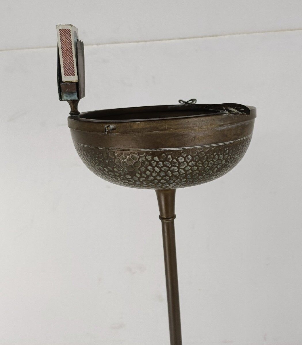 Vintage Standing Hammered Brass Glass Ashtray French Floor Cigarette Holder Stan photo buy