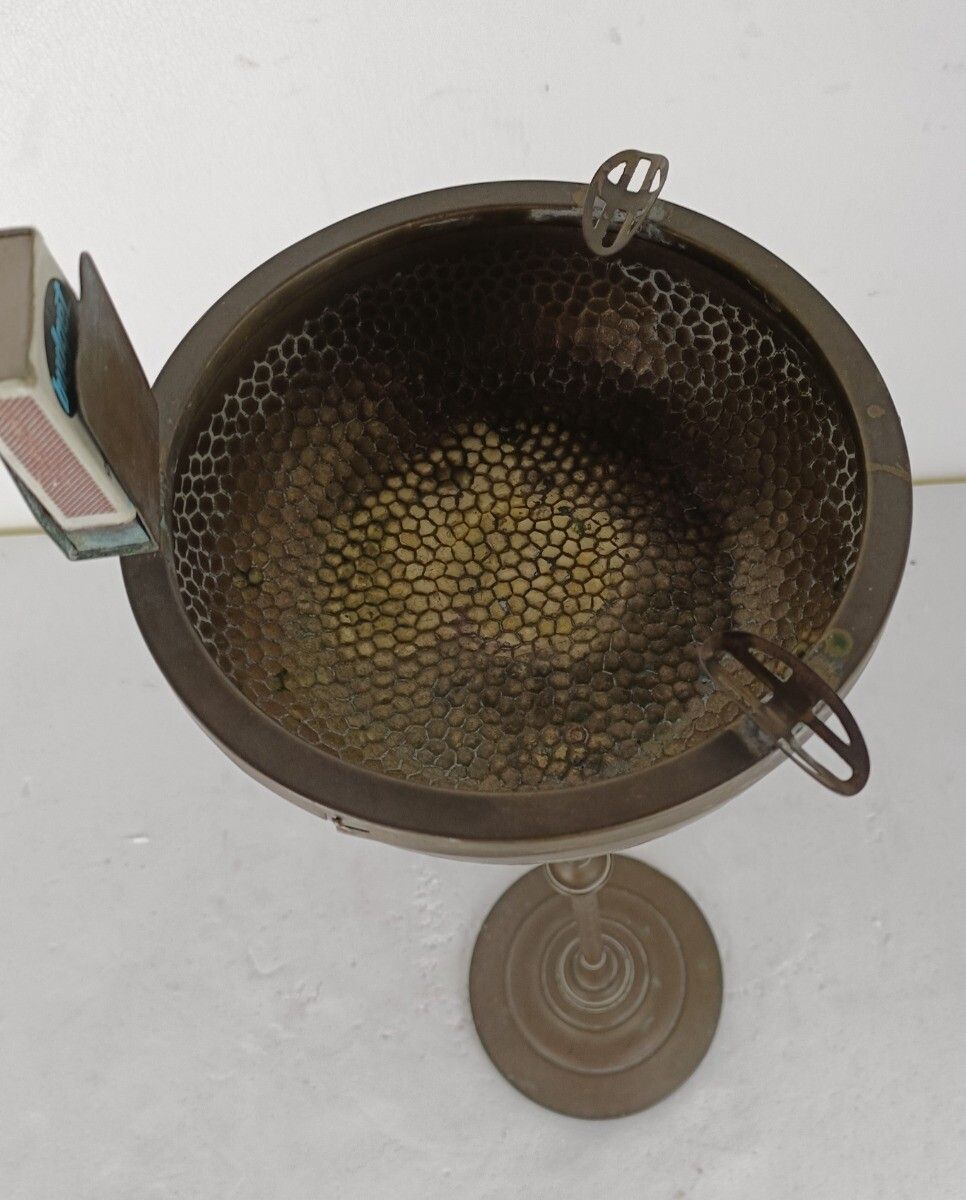 Vintage Standing Hammered Brass Glass Ashtray French Floor Cigarette Holder Stan photo vintage